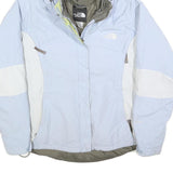 THE NORTH FACE Womens Blue & White Outdoor Jacket L Polyester Blend Zip Hooded