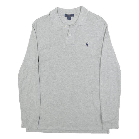 POLO RALPH LAUREN Boys Grey Long Sleeve Plain Cotton Blend Polo Shirt L