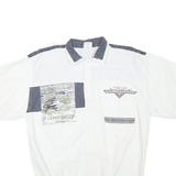 Mens White & Grey Graphic Casual Short Sleeve Polo Shirt L Cotton Summer Top