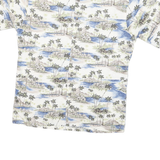 PIERRE CARDIN Mens White & Blue Tropical Print Shirt S Summer Casual Cotton