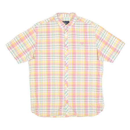 FRED PERRY Mens Pink & Yellow Check Shirt M Button Down Cotton Blend Casual