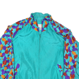 Womens Blue & Purple Crazy Pattern Silk Track Jacket XL Woven Zip Stand-Up