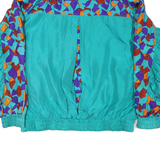 Womens Blue & Purple Crazy Pattern Silk Track Jacket XL Woven Zip Stand-Up
