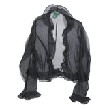 LAUREN RALPH LAUREN Womens Black Printed Blouse Long Sleeve V-Neck S Ruffle Trim