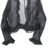 LAUREN RALPH LAUREN Womens Black Printed Blouse Long Sleeve V-Neck S Ruffle Trim