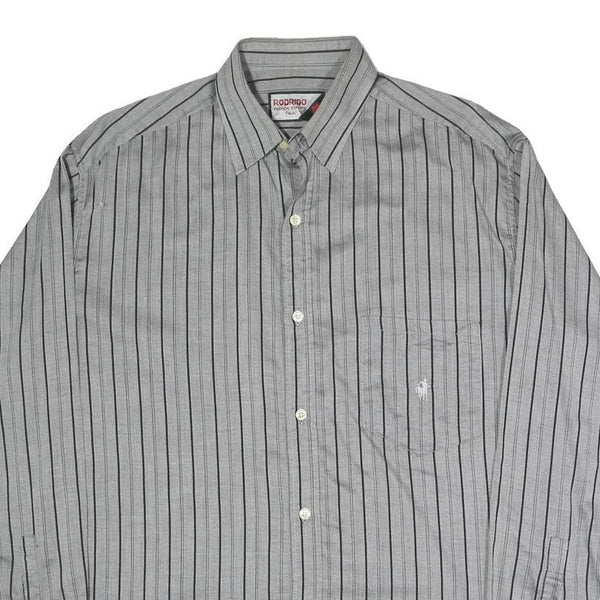RODRIGO Mens Grey & Black Striped Shirt M Cotton Blend Classic Fit Button-Up