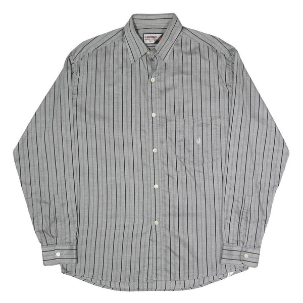 RODRIGO Mens Grey & Black Striped Shirt M Cotton Blend Classic Fit Button-Up