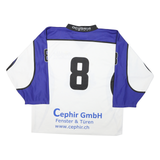 Mens White & Blue Graphic Hockey Jersey XL Long Sleeve V-Neck Sports Logo
