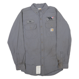 CARHARTT Mens Grey Plain Work Shirt S Button-Down Collar Long Sleeve Durable
