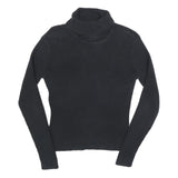 TOMMY HILFIGER Womens Black Plain Roll Neck Basic Knit Jumper M Cotton Knitwear