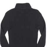 TOMMY HILFIGER Womens Black Plain Roll Neck Basic Knit Jumper M Cotton Knitwear