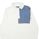 NAUTICA Mens White & Blue Long Sleeve Graphic Print M Cotton Blend Polo Shirt