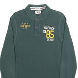 HILFIGER DENIM Mens Green Long Sleeve Logo Print Polo Shirt M Cotton Blend
