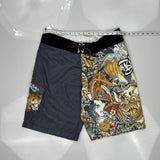 Koi Fish Design Billabong Graphic Sport Shorts - 33W 11L Multicoloured Polyester