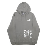 PUMA Mens Grey Hoodie L Cotton Blend Logo Print Pullover Sweatshirt