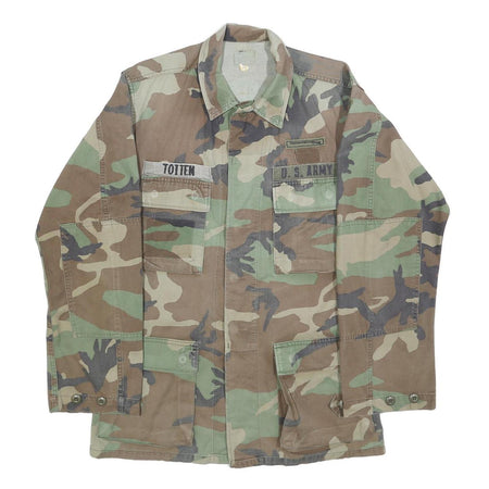 Mens Green & Brown Camouflage Cotton Blend Military Style Jacket M Button