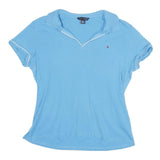 TOMMY HILFIGER Womens Blue Short Sleeve Plain L Polo Shirt Cotton Comfort Fit