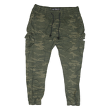 Mens Cotton Blend Green Relaxed Camouflage Drawstring Jogger Trousers W40 L27
