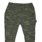 Mens Cotton Blend Green Relaxed Camouflage Drawstring Jogger Trousers W40 L27