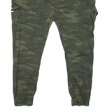 Mens Cotton Blend Green Relaxed Camouflage Drawstring Jogger Trousers W40 L27