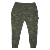 Mens Cotton Blend Green Relaxed Camouflage Drawstring Jogger Trousers W40 L27