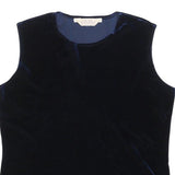 MEMORIES Womens Blue Sleeveless Round Neck Plain Top L Velvet Finish