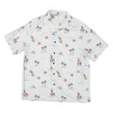 CARIBEAN Mens White Cotton Blend Short Sleeve Shirt L Tropical Print Summer
