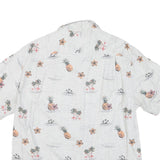 CARIBEAN Mens White Cotton Blend Short Sleeve Shirt L Tropical Print Summer