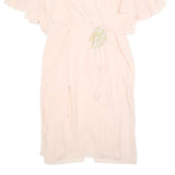 JUSTIN DAVID Womens Cream Fit & Flare Polyester Dress Midi Short Sleeve M