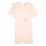 JUSTIN DAVID Womens Cream Fit & Flare Polyester Dress Midi Short Sleeve M