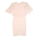 JUSTIN DAVID Womens Cream Fit & Flare Polyester Dress Midi Short Sleeve M