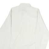 Mens White Plain Cotton Blend Long Sleeve Shirt L Classic Button Collar