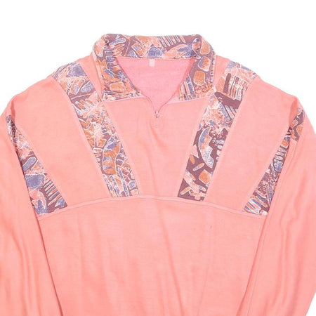 Womens Peach Pullover Sweatshirt L Cotton Blend Abstract Print 1/4 Zip Collar