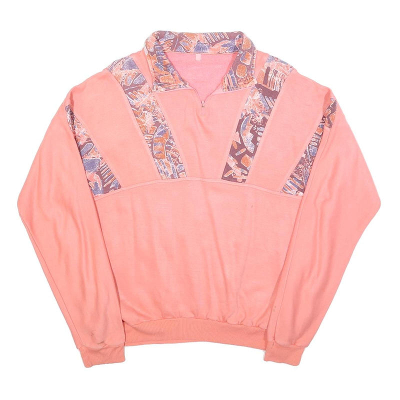 Womens Peach Pullover Sweatshirt L Cotton Blend Abstract Print 1/4 Zip Collar