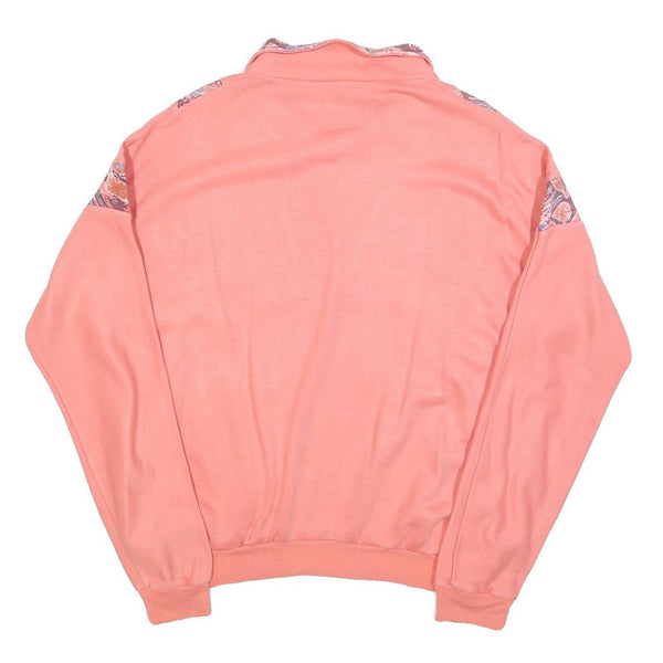Womens Peach Pullover Sweatshirt L Cotton Blend Abstract Print 1/4 Zip Collar