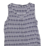 TOMMY HILFIGER Womens Blue Printed Sleeveless Round Neck Top S Polyester Blend