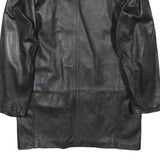Womens Black Leather Button Jacket M Plain Classic Double Breasted Stylish