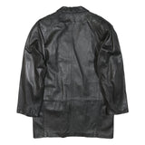 Womens Black Leather Button Jacket M Plain Classic Double Breasted Stylish