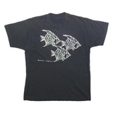 Womens Black Fish Graphic T-Shirt L Short Sleeve Crew Neck Cotton Blend