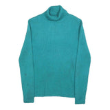 CABLE & GAUGE Womens Teal Plain Jumper Roll Neck Basic Knit L Comfortable Warm