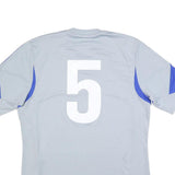 ADIDAS Mens Grey & Blue Graphic T-Shirt L Short Sleeve V-Neck Sportswear
