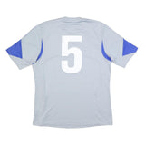 ADIDAS Mens Grey & Blue Graphic T-Shirt L Short Sleeve V-Neck Sportswear