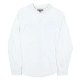 TOMMY HILFIGER Womens White Plain Shirt S Button Front Cotton Blend Stylish