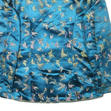 YI FANG Womens Blue Button Jacket S Polyester Blend Butterfly Pattern Elegant
