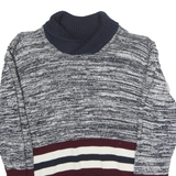 TOMMY HILFIGER Womens Blue & White Patterned Roll Neck Chunky Knit Jumper M