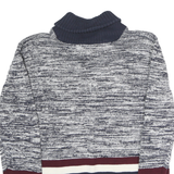 TOMMY HILFIGER Womens Blue & White Patterned Roll Neck Chunky Knit Jumper M