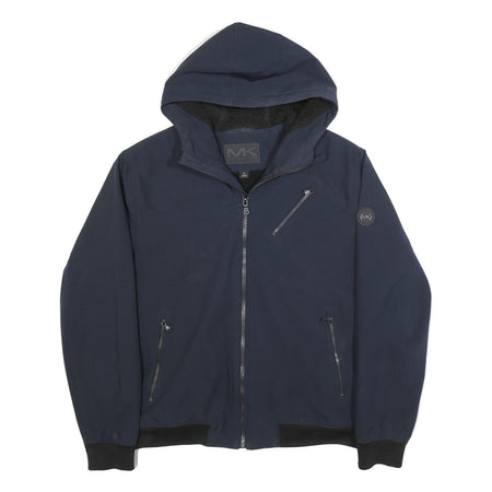 MICHAEL KORS Mens Navy Blue Zip Jacket L Polyester Casual Hooded Pocket