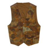 Mens Brown Patchwork Button Jacket L Polyester Blend Vintage Style Waistcoat