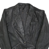 Womens Black Leather Button Jacket M Woven Casual Stylish Outerwear