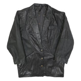Womens Black Leather Button Jacket M Woven Casual Stylish Outerwear